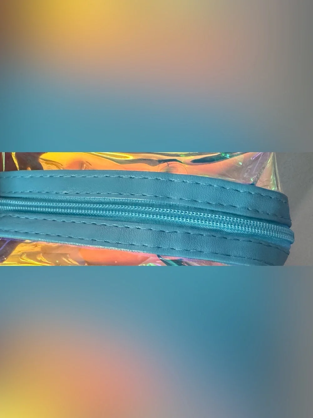 Iridescent Holographic Keychain Pouch - Pink/Blue zippered bag charm